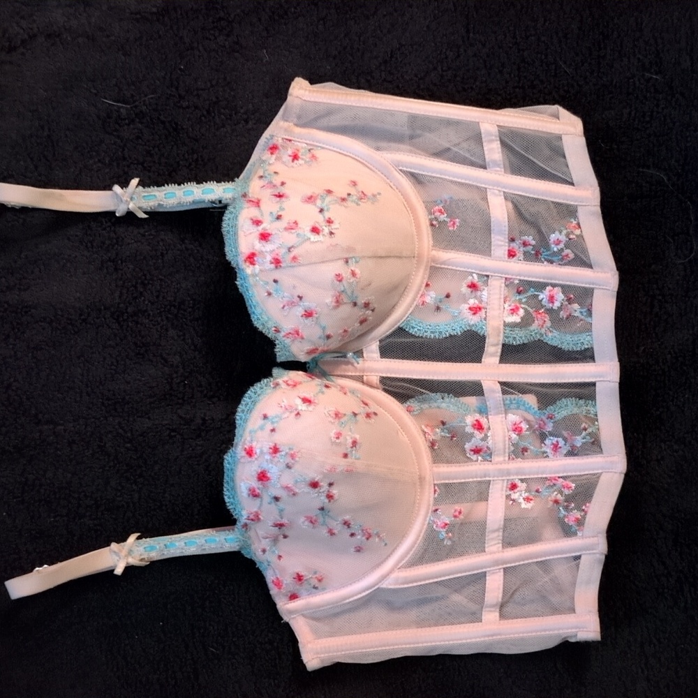 OLE OLE SHEER WITH EMBROIDERED FLOWERS BUSTIER